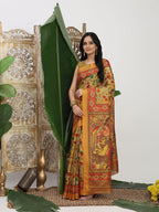 Shivam Fabrics Yellow Tussar Silk Fabric Printed Saree | Grocsy