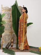 Shivam Fabrics Yellow Tussar Silk Fabric Printed Saree | Grocsy