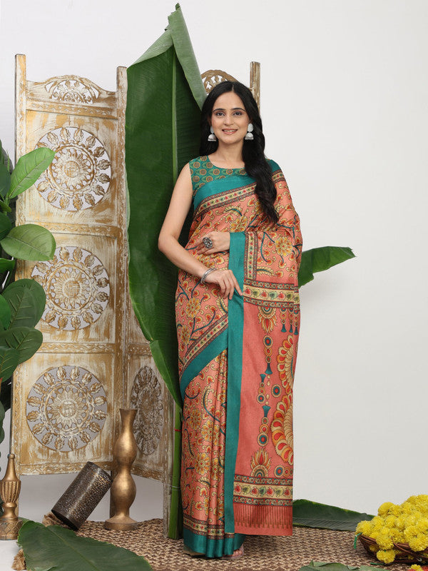 Shivam Fabrics Pink Tussar Silk Fabric Printed Saree | Grocsy
