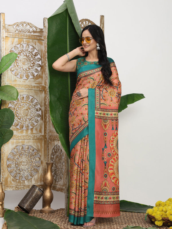 Shivam Fabrics Pink Tussar Silk Fabric Printed Saree | Grocsy