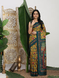 Shivam Fabrics Yellow Tussar Silk Fabric Printed Saree | Grocsy