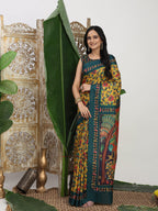 Shivam Fabrics Yellow Tussar Silk Fabric Printed Saree | Grocsy