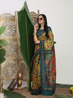 Shivam Fabrics Yellow Tussar Silk Fabric Printed Saree | Grocsy
