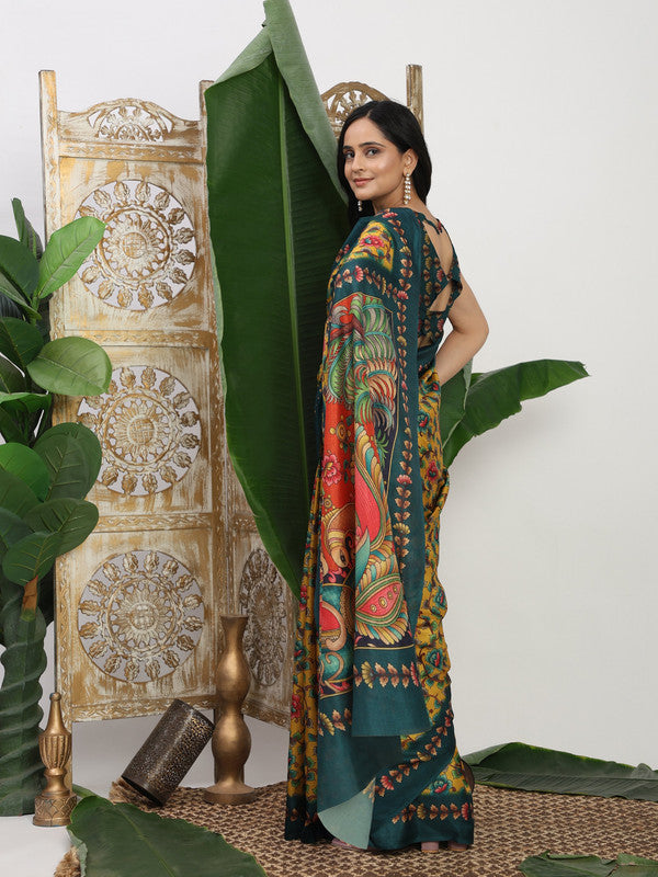 Shivam Fabrics Yellow Tussar Silk Fabric Printed Saree | Grocsy