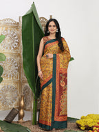 Shivam Fabrics Yellow Tussar Silk Fabric Printed Saree | Grocsy