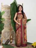 Shivam Fabrics Pink Tussar Silk Fabric Printed Saree | Grocsy