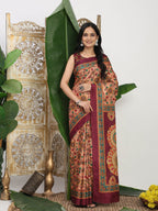 Shivam Fabrics Pink Tussar Silk Fabric Printed Saree | Grocsy