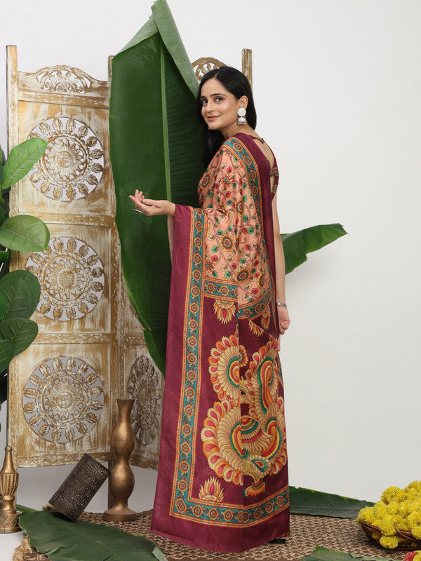 Shivam Fabrics Pink Tussar Silk Fabric Printed Saree | Grocsy