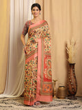Shivam Fabrics Beige Tussar Silk Fabric Printed Saree | Grocsy