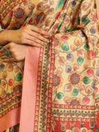 Shivam Fabrics Beige Tussar Silk Fabric Printed Saree | Grocsy