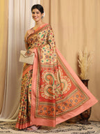 Shivam Fabrics Beige Tussar Silk Fabric Printed Saree | Grocsy
