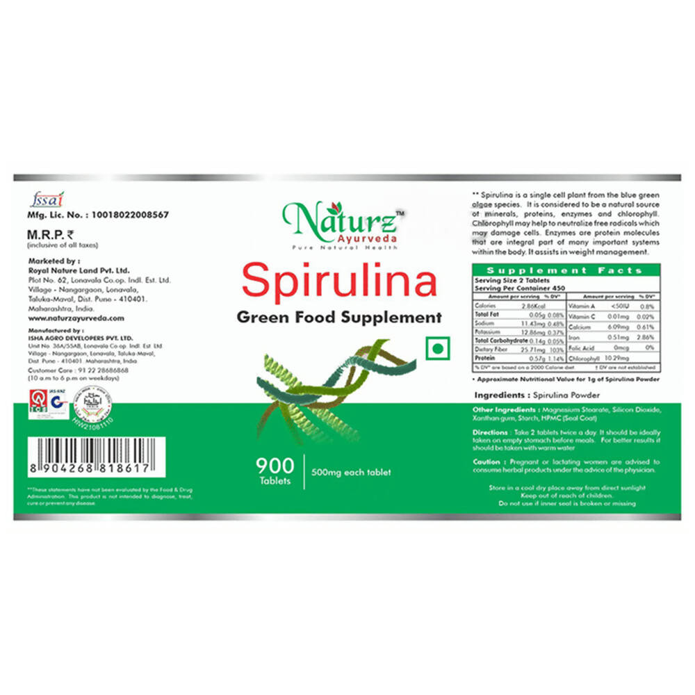 Naturz Ayurveda Spirulina Tablets | Grocsy