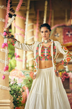 Teeya Creation Off White Colour Pure Cotton Embroidery Work Fully Stitched Navratry Lahenga | Grocsy