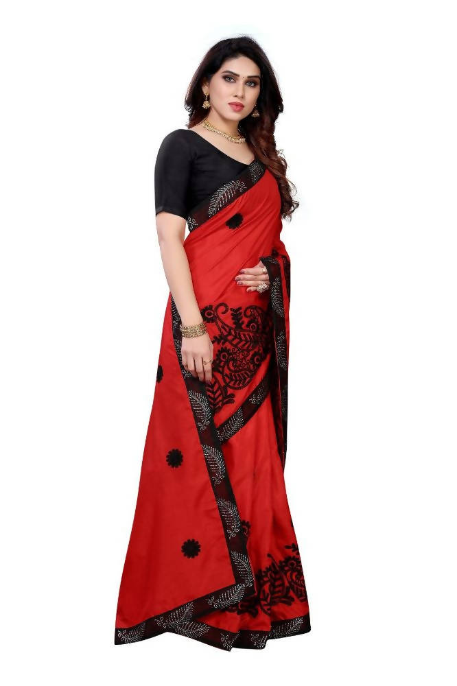 Vamika Red Dola Silk Embroidery Saree | Grocsy