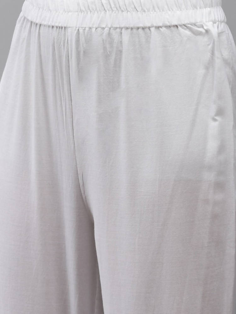 Yufta Women Peach And White Kurta with Trouser Set | Grocsy