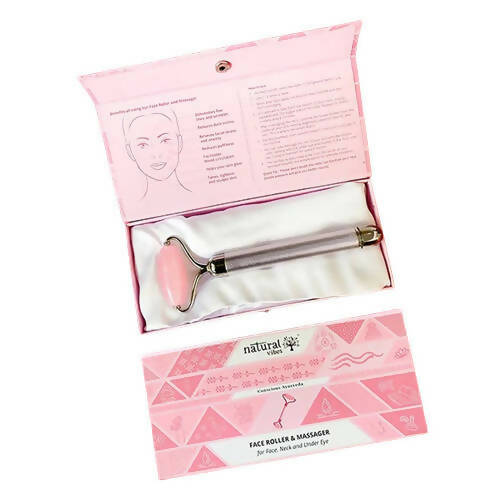 Natural Vibes Rose Quartz Vibrating Face Massage Roller with Free Gold Beauty Elixir Oil | Grocsy