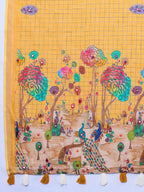 Dwija Fashion Yellow Casual Wear Linen Saree Mirror Work With Unstitched Blouse | Grocsy