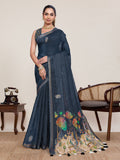 Dwija Fashion Black Casual Wear Linen Saree Mirror Work With Unstitched Blouse | Grocsy