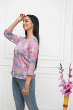 Myshka Women Multi Floral V-Neck Regular Sleeves Viscose Rayon Top | Grocsy