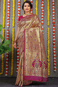 Jyoti Fashion Women's Wine Paithani Silk Zari Woven Saree with Blouse | Grocsy