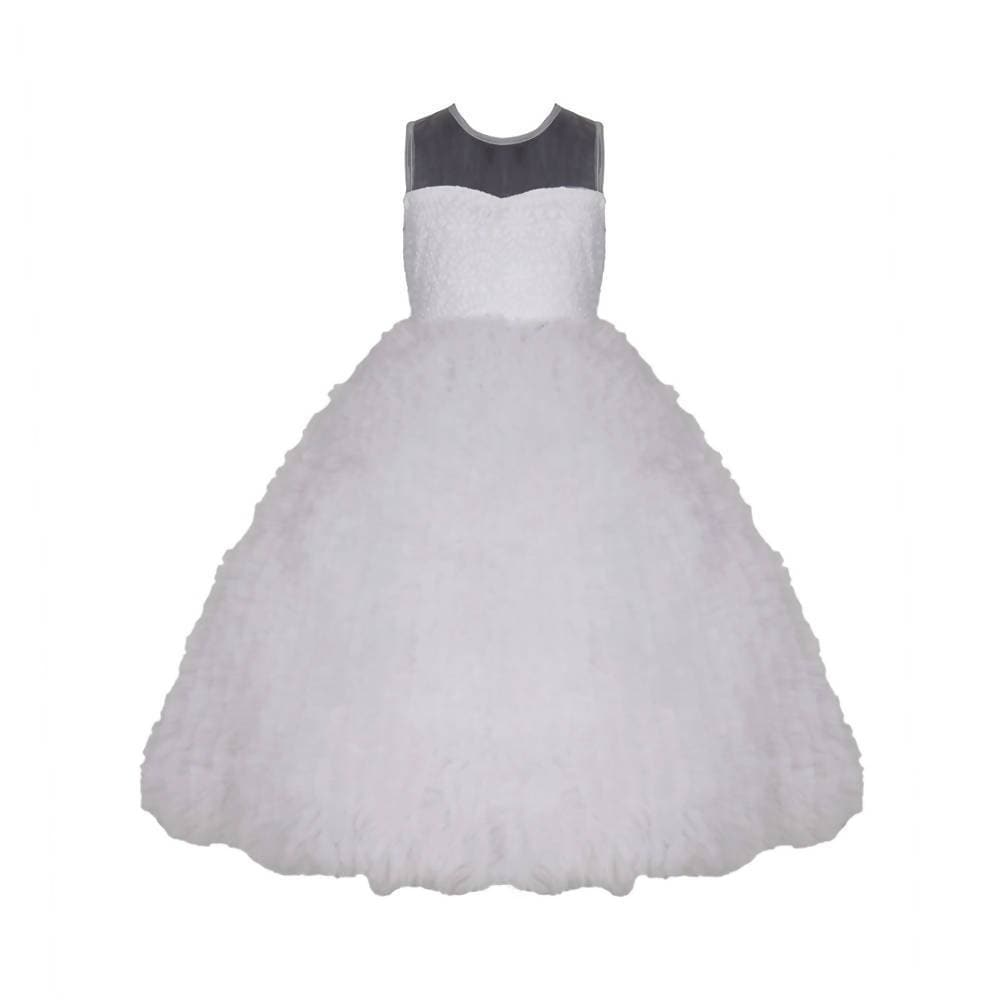 Asmaani Baby Girl's White Color Satin A-Line Maxi Full Length Frock (AS-DRESS-22009) | Grocsy