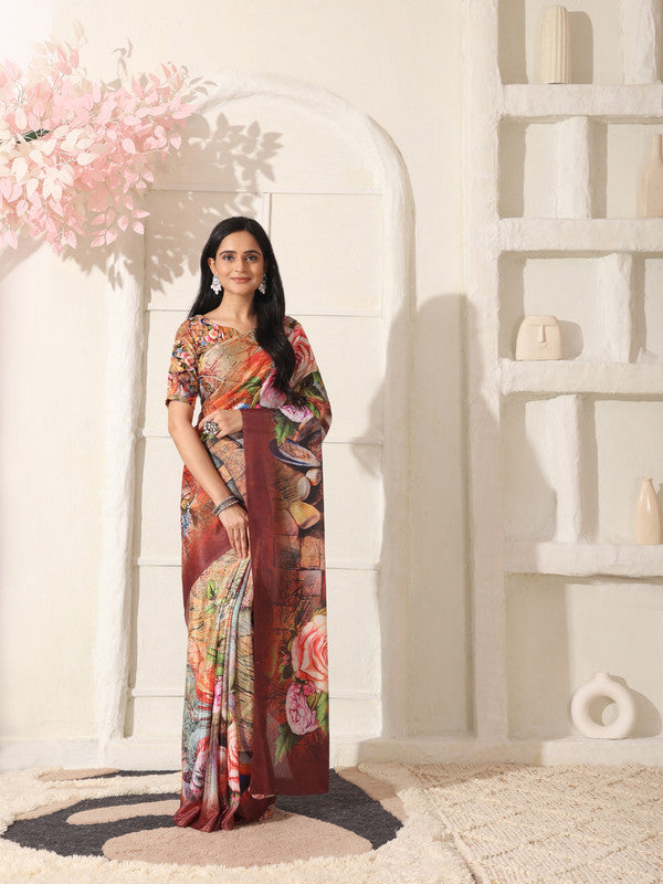 Shivam Fabrics Multi Color Turkey Fabric Printed Saree | Grocsy