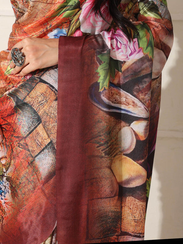 Shivam Fabrics Multi Color Turkey Fabric Printed Saree | Grocsy