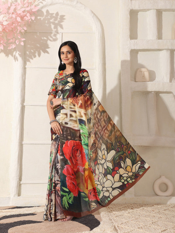 Shivam Fabrics Multi Color Turkey Fabric Printed Saree | Grocsy