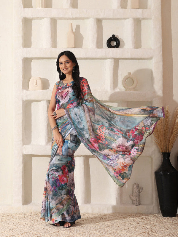 Shivam Fabrics Multi Color Turkey Fabric Printed Saree | Grocsy