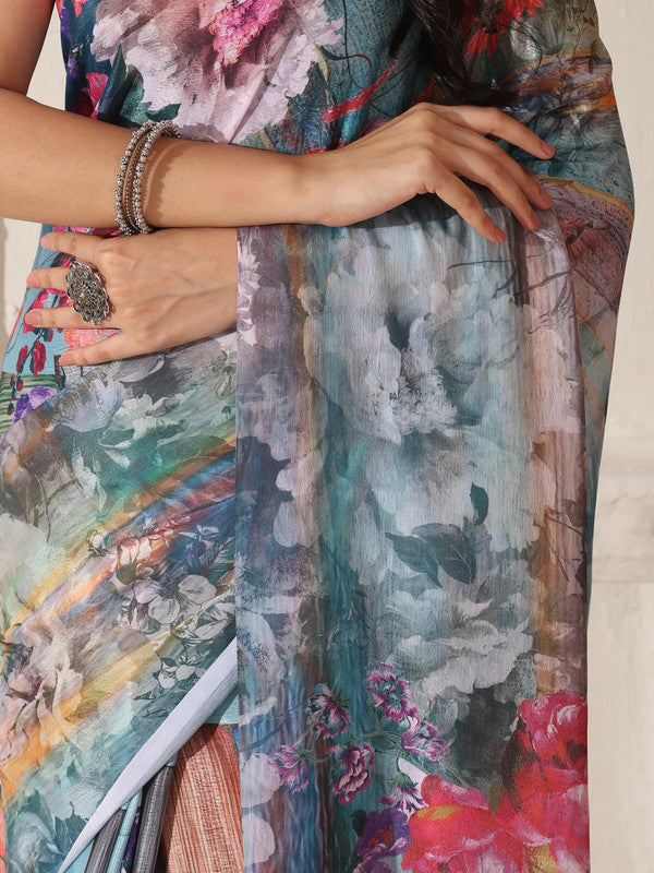 Shivam Fabrics Multi Color Turkey Fabric Printed Saree | Grocsy