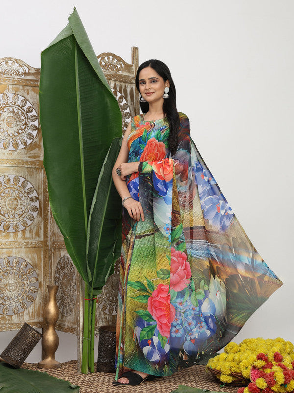 Shivam Fabrics Multi Color Turkey Fabric Printed Saree | Grocsy