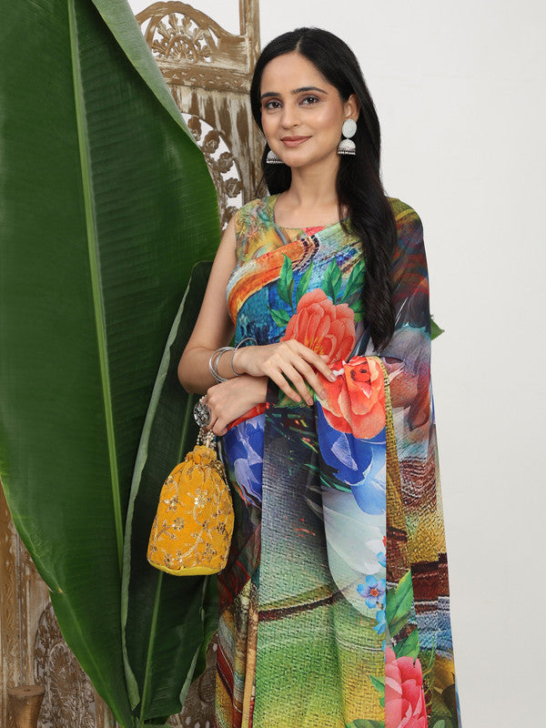 Shivam Fabrics Multi Color Turkey Fabric Printed Saree | Grocsy