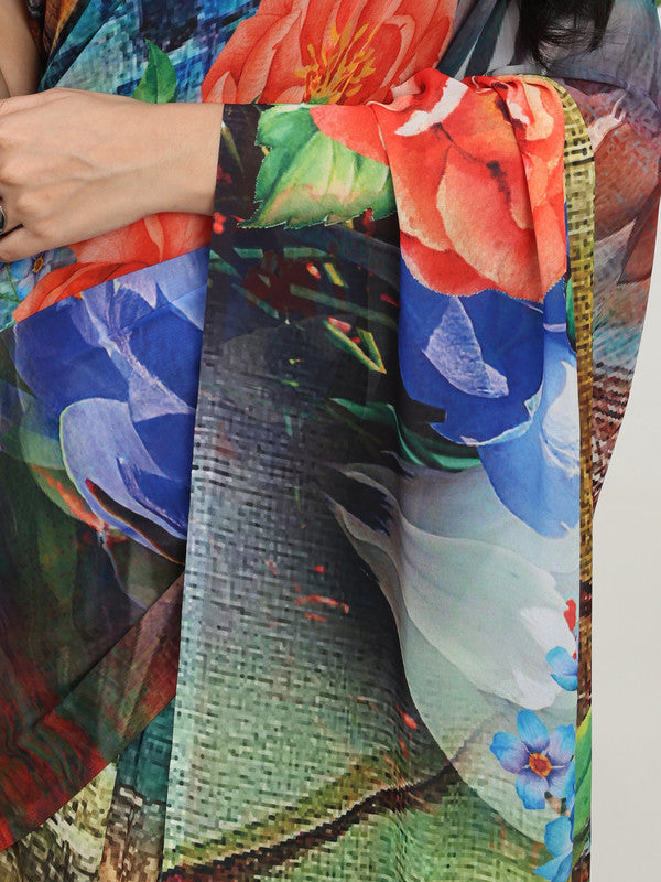 Shivam Fabrics Multi Color Turkey Fabric Printed Saree | Grocsy