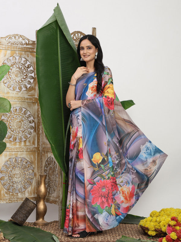 Shivam Fabrics Multi Color Turkey Fabric Printed Saree | Grocsy