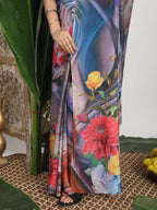 Shivam Fabrics Multi Color Turkey Fabric Printed Saree | Grocsy