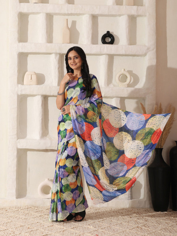 Shivam Fabrics Multi Color Turkey Fabric Printed Saree | Grocsy