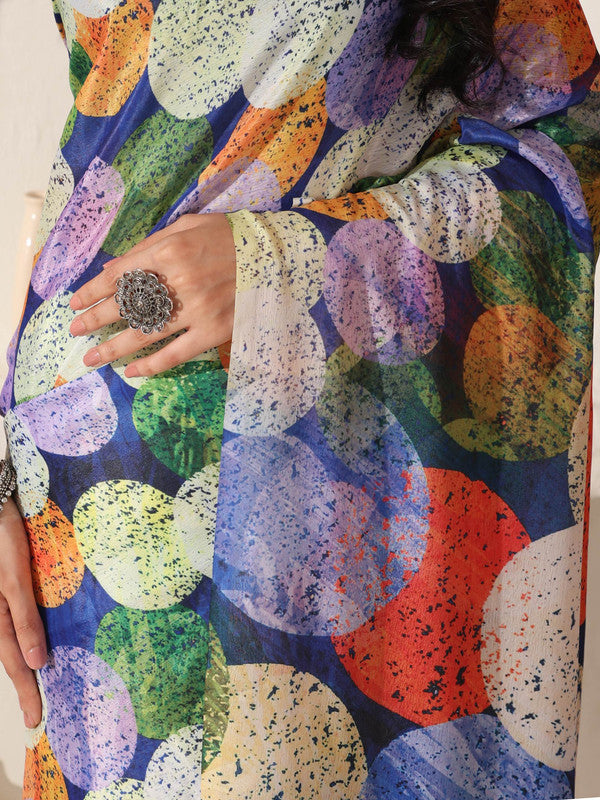 Shivam Fabrics Multi Color Turkey Fabric Printed Saree | Grocsy