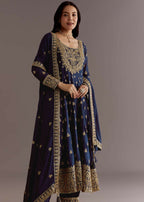 Teeya Creation Blue Color Chinnon Silk Embroidery Work Gown | Grocsy