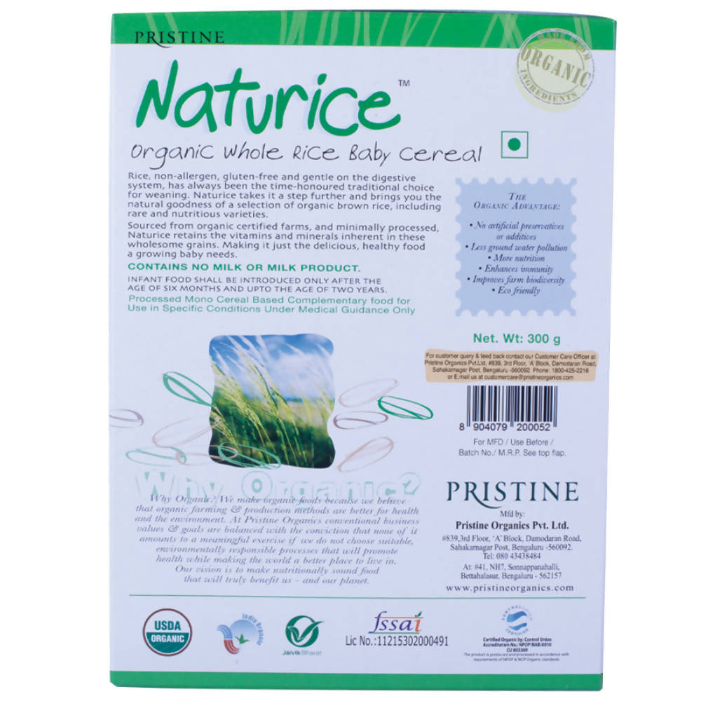 Pristine Naturice ? Organic Whole Rice Baby Cereal | Grocsy
