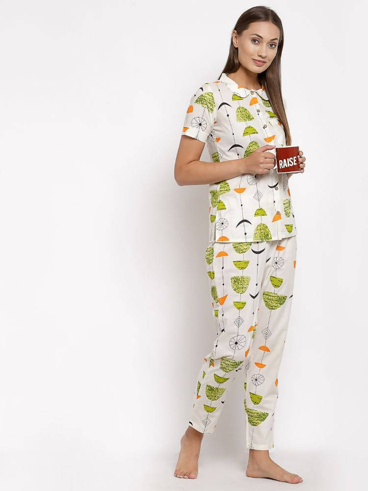 Myshka Women's Multi Cotton Printed Half Sleeve Collar Neck Casual Night suit | Grocsy