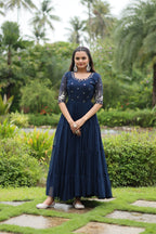 Sonakshi Women's Morpich Faux Blooming Sequins with Zari Embroidered Long Anarkali Dress | Grocsy