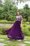Sonakshi Women's Purple Faux Blooming Sequins with Zari Embroidered Long Anarkali Dress | Grocsy