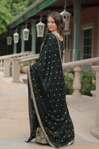 Sonakshi Women's Bottle Green Rangoli Silk Sequins Thread Embroidered Sharara Sets | Grocsy