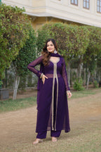 Sonakshi Women's Wine Faux Blooming Embroidered Kurta Sets | Grocsy