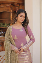 Sonakshi Women's Onion Faux Georgette Sequins Thread Embroidered Sharara Sets | Grocsy