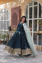 Jyoti Fashion Women's Bottle Green Faux Blooming Sequins Zari Embroidered Long Anarkali Sets | Grocsy
