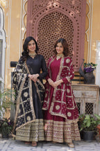 Sonakshi Women's Black & Maroon Georgette Sequins Zari Embroidered Combo Anarkali Sets | Grocsy