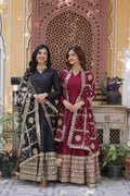 Sonakshi Women's Black & Maroon Georgette Sequins Zari Embroidered Combo Anarkali Sets | Grocsy