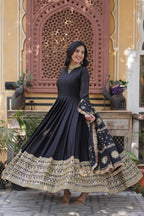 Sonakshi Women's Black Georgette Sequins Zari Embroidered Long Anarkali Sets | Grocsy