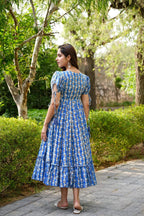 Sonakshi Women's Blue Rayon Digital Print Full Round Flair Anarkali Gown Set | Grocsy